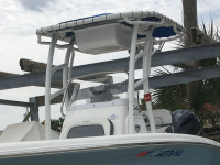 close up of 2018 Tidewater 198 cc with white t-top